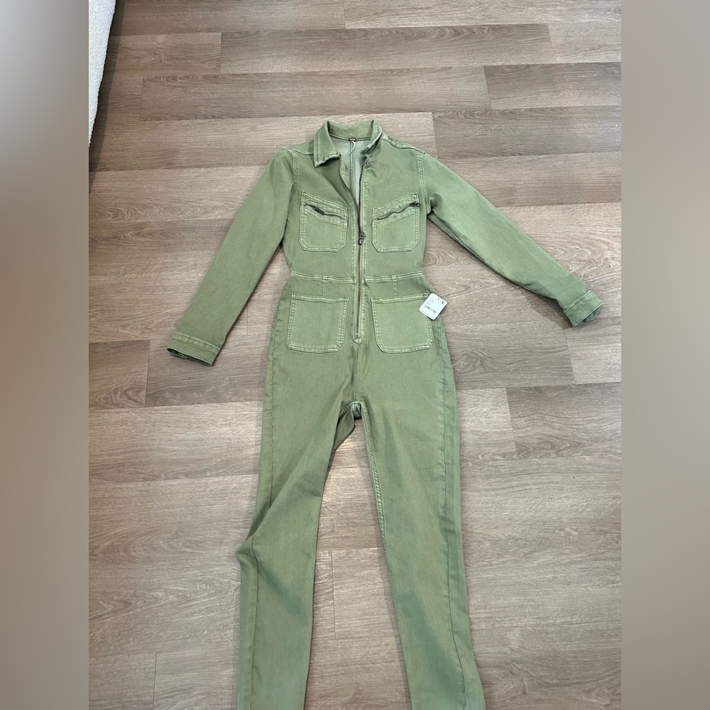 Free People Lennox Jumpsuit Long Sleeve - Army Green